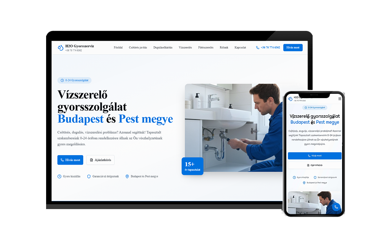 Vízszerelő gyorsszolgálat weboldal