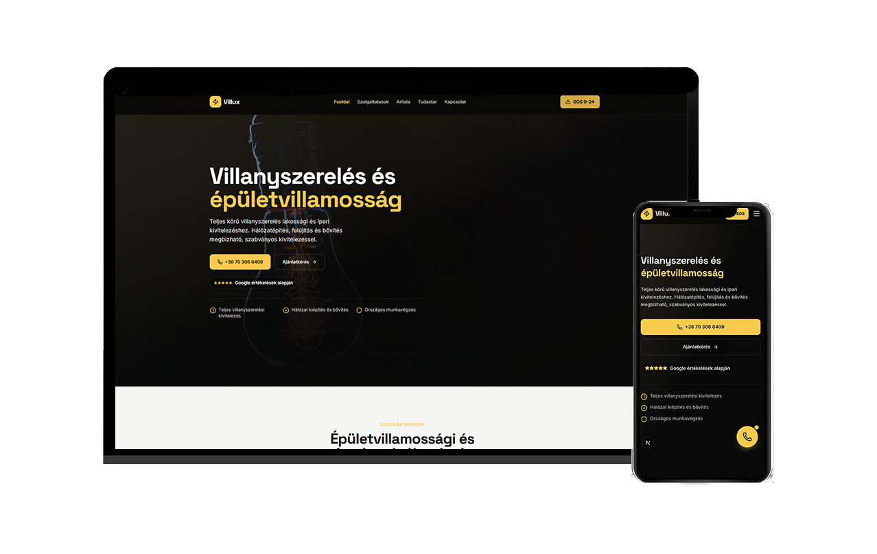 Villanyszerelő és épületvillamossági weboldal